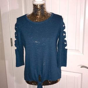 By&By Teal Shirt w/ peekaboo sleeves size Medium